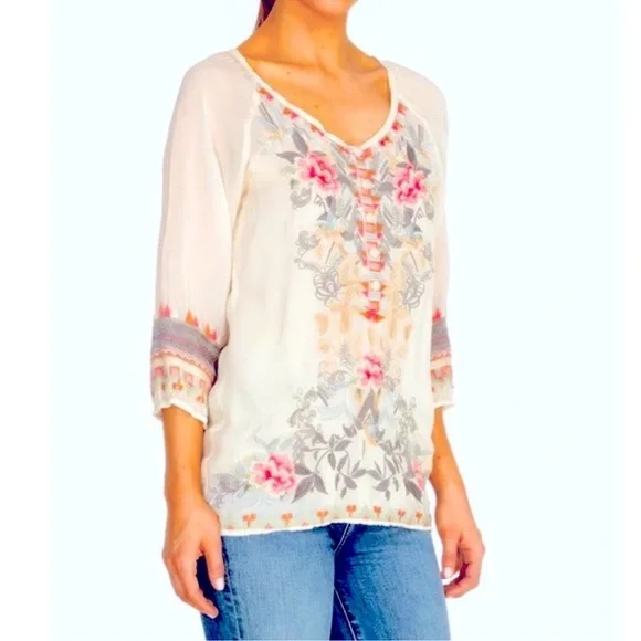 RARE - Johnny Was Mari Gray Embroidered Top - GUC style C14819-9 - Picture 3 of 14